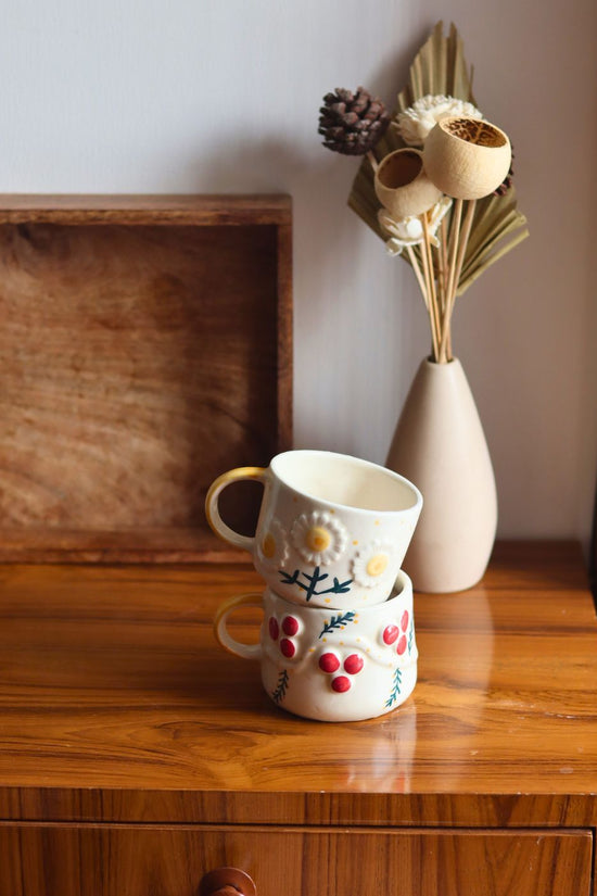 Sunflower & cherry Mugs handmade in india 