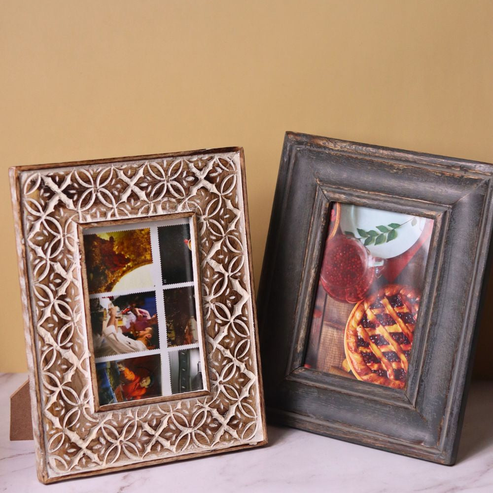 handmade rustic white floral & rustic grey wooden frame 