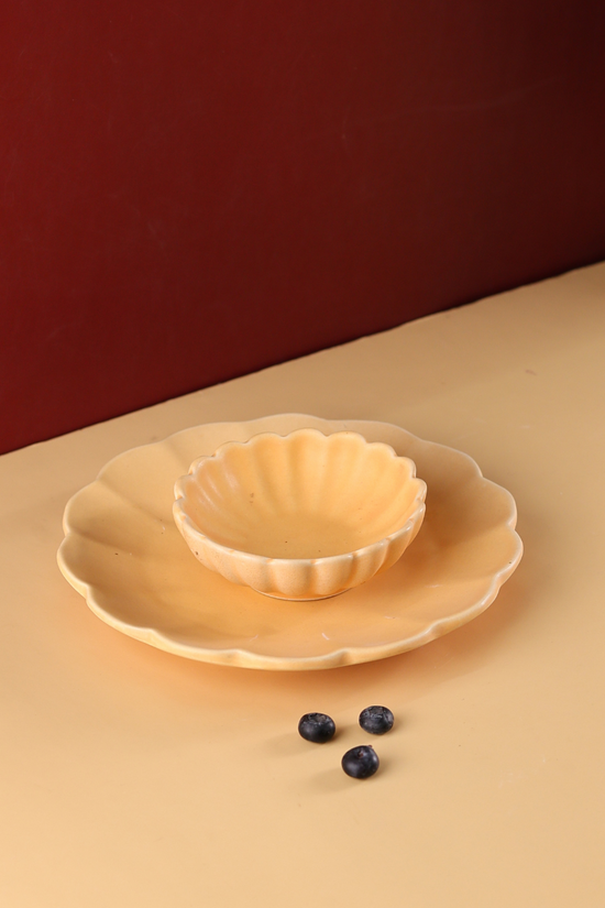 bowl & plate with beautiful genda phool design