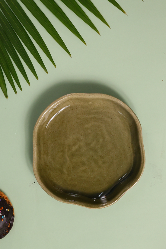 Army green color handmade dessert plate