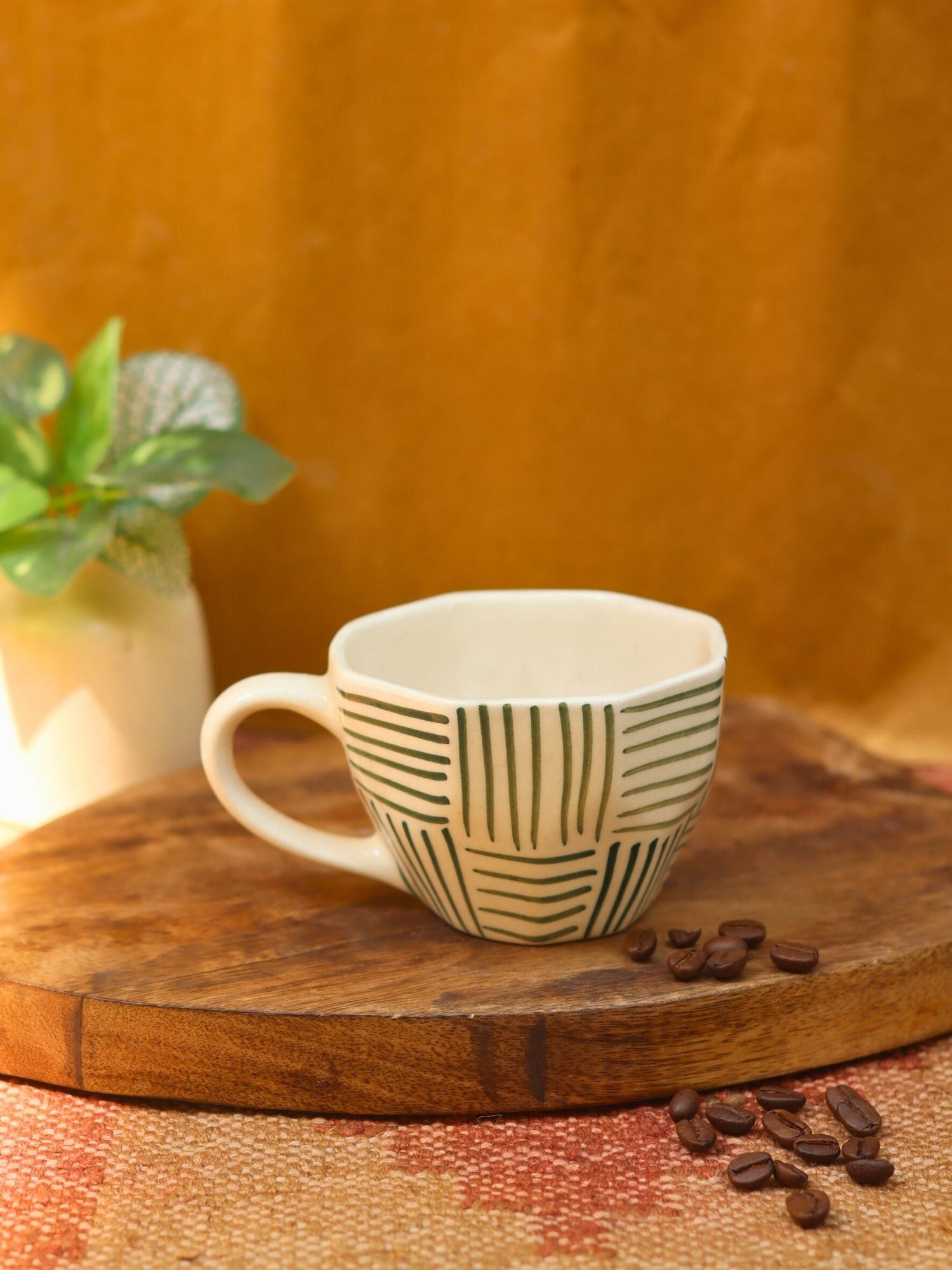 Green All Lines Mug made by ceramic
