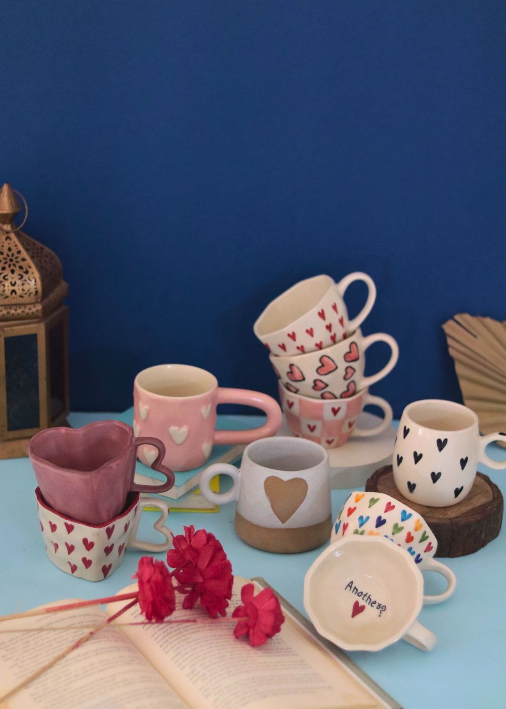 Handmade Set of 10 Sweet Heart Mugs Combo (for the price of 7)