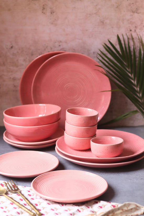 Set of 14 -  Rosy Pink Dinner Set made by ceramic