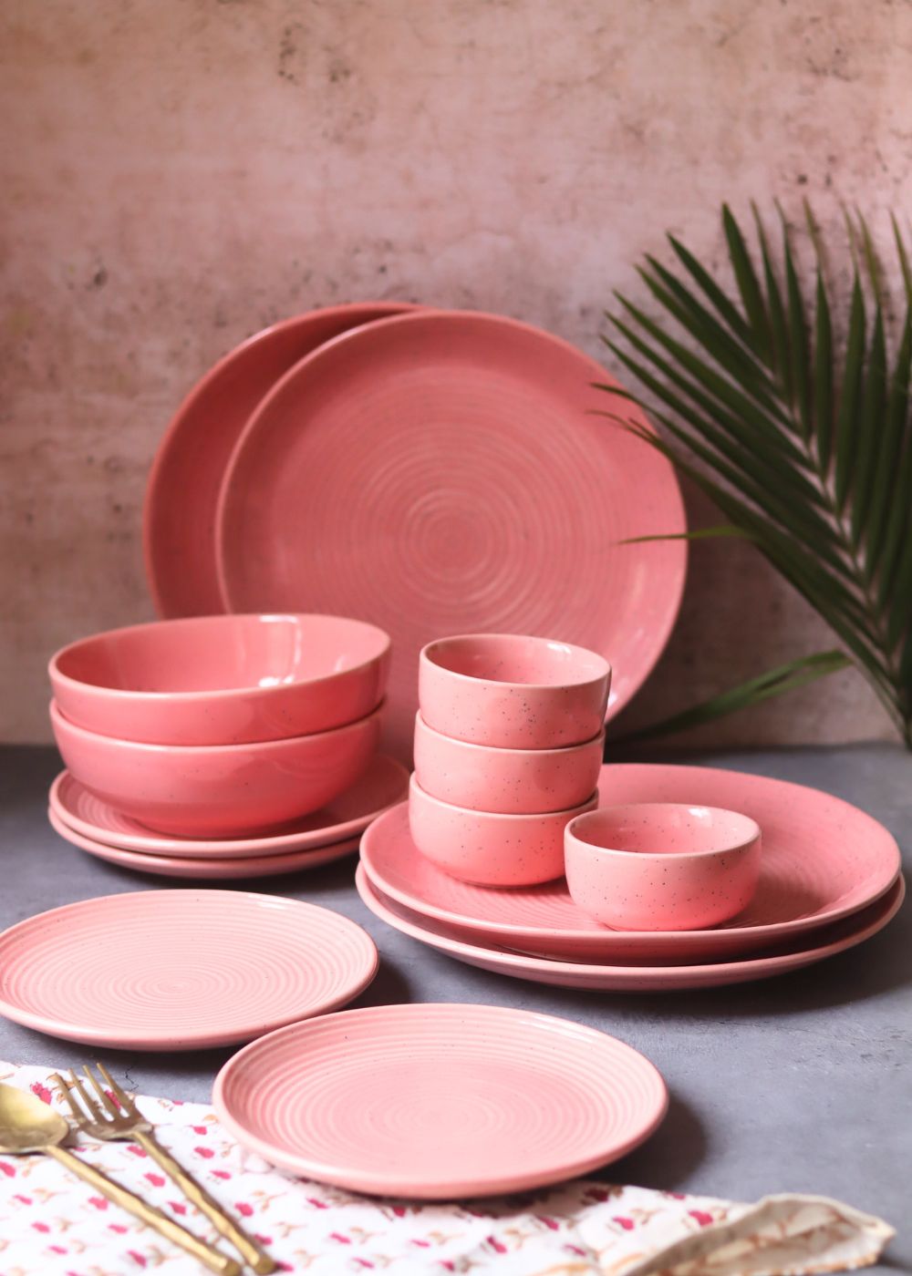 Set of 14 -  Rosy Pink Dinner Set made by ceramic