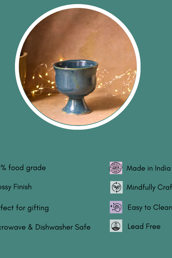 metallic blue ice cream goblet with details 