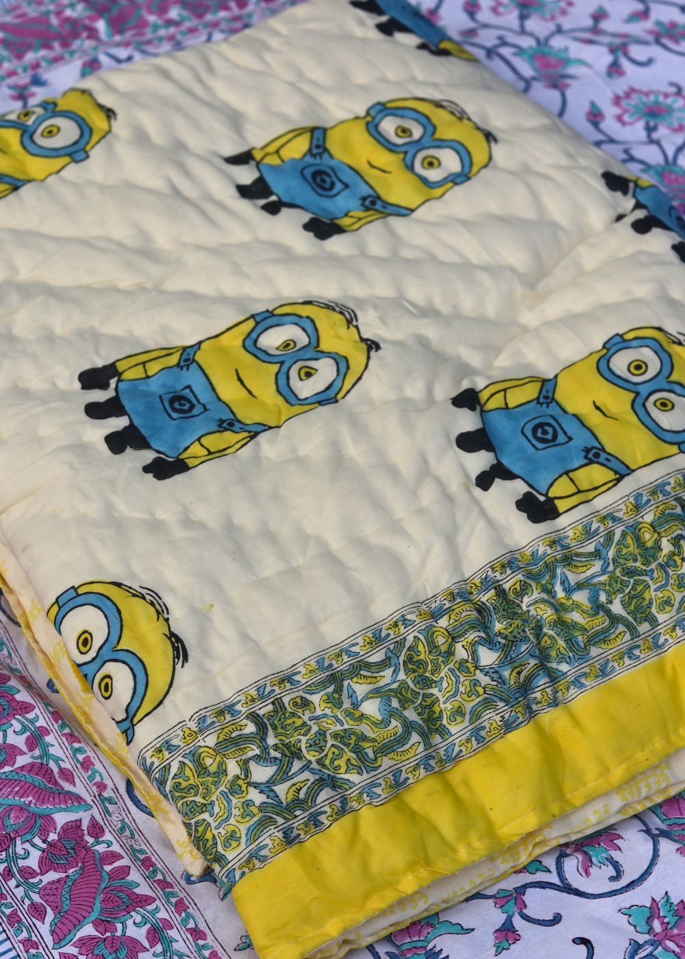 Handmade cotton yellow minion blanket 
