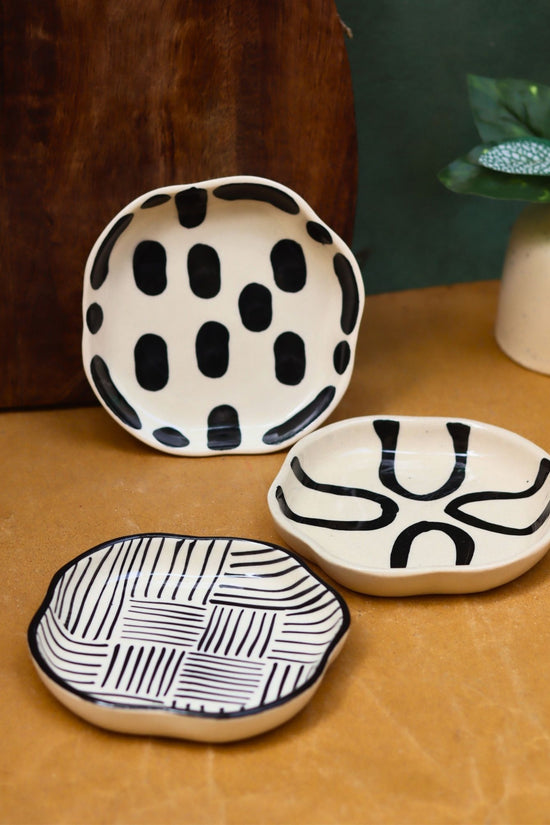 Black Block, All lines & Abstract Handmade Dessert Plate