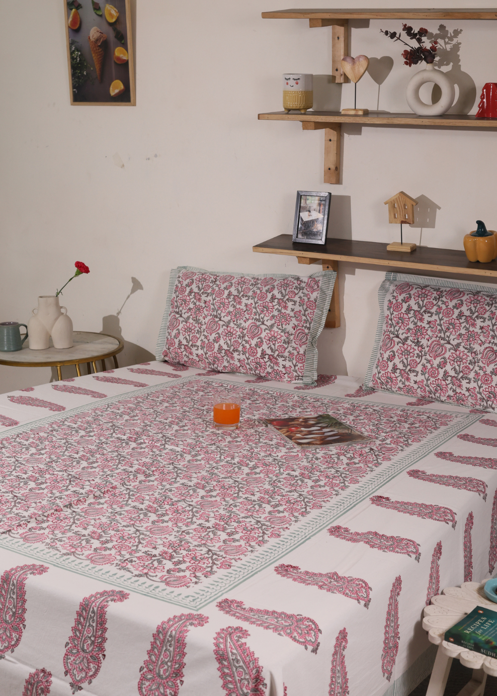 Pastel Floral Block Printed Bedsheet