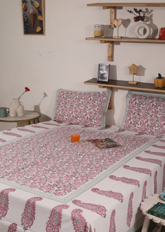 Pastel Floral Block Printed Bedsheet