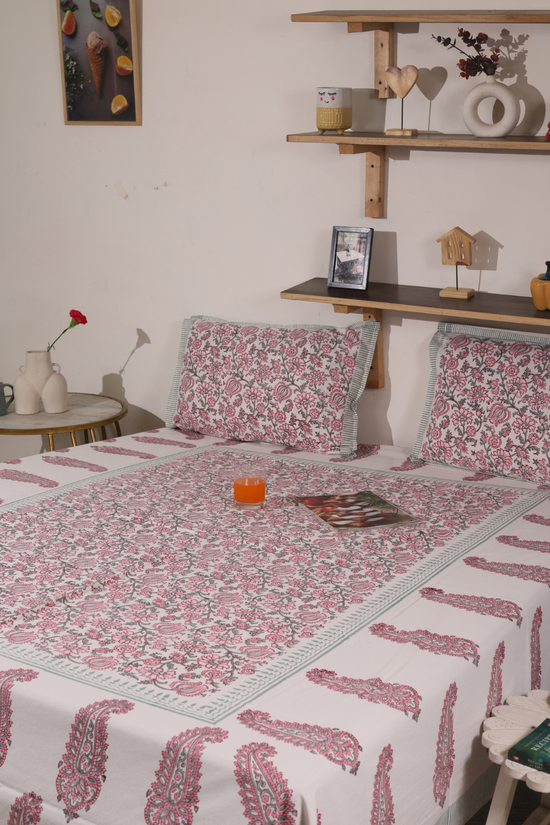 Pastel Floral Block Printed Bedsheet