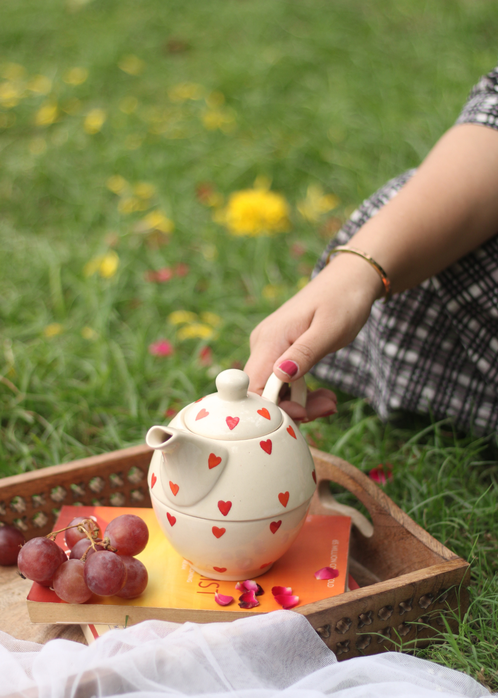 handmade floral tea kettle with tea cup - tea for one , made by ceramic 