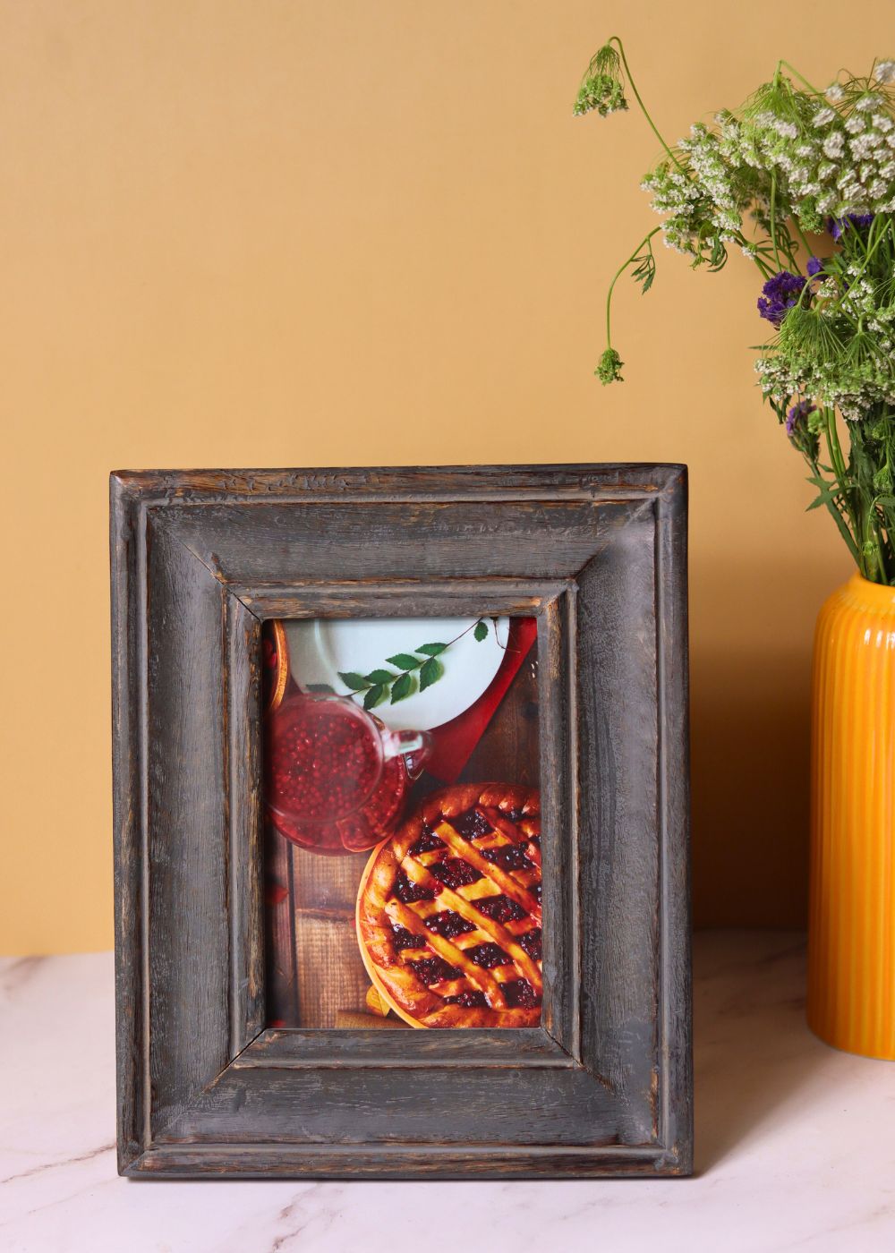 rustic white floral & rustic grey wooden frame handmade in india