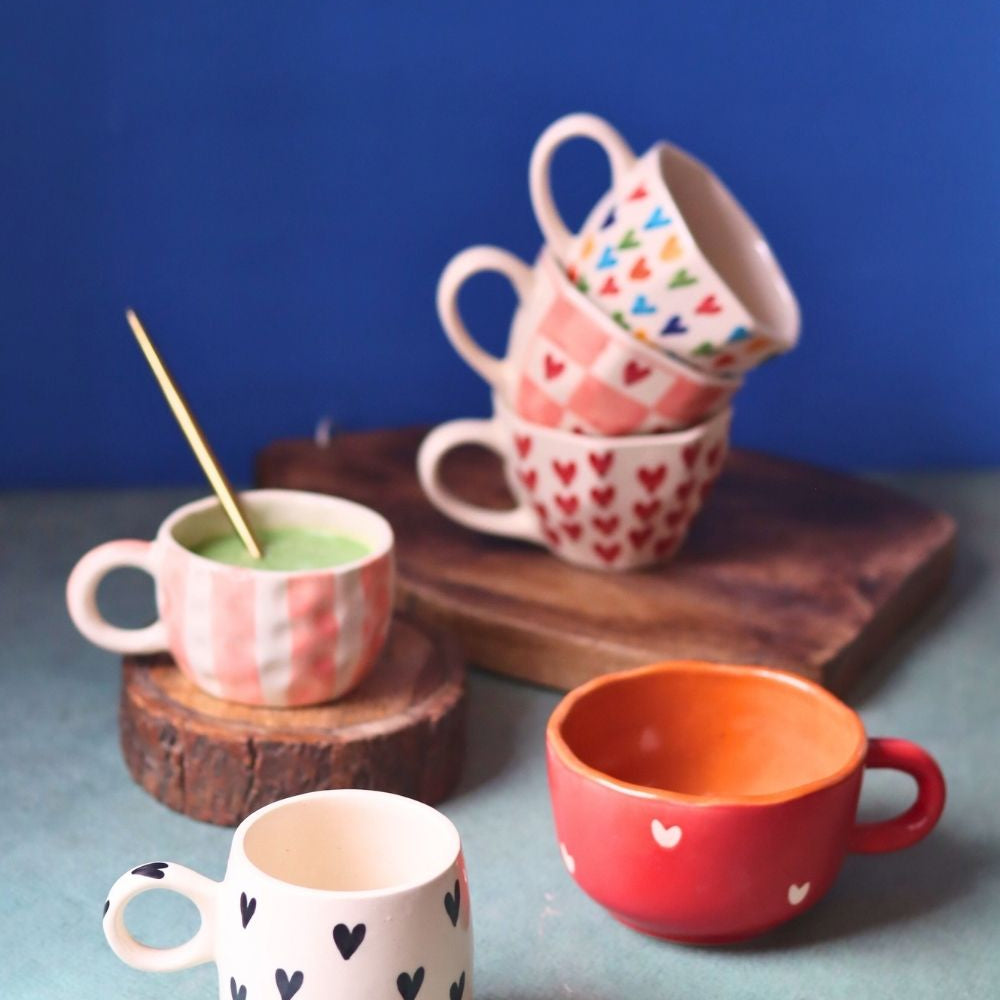 Set of 6 Heart Sip Mugs (for the price of 5) made by ceramic