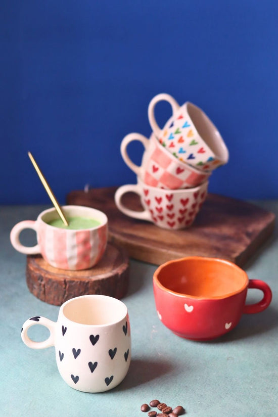 Set of 6 Heart Sip Mugs (for the price of 5) made by ceramic