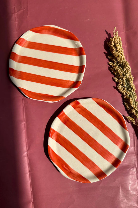 Orange Striped Dessert Plate handmade in India