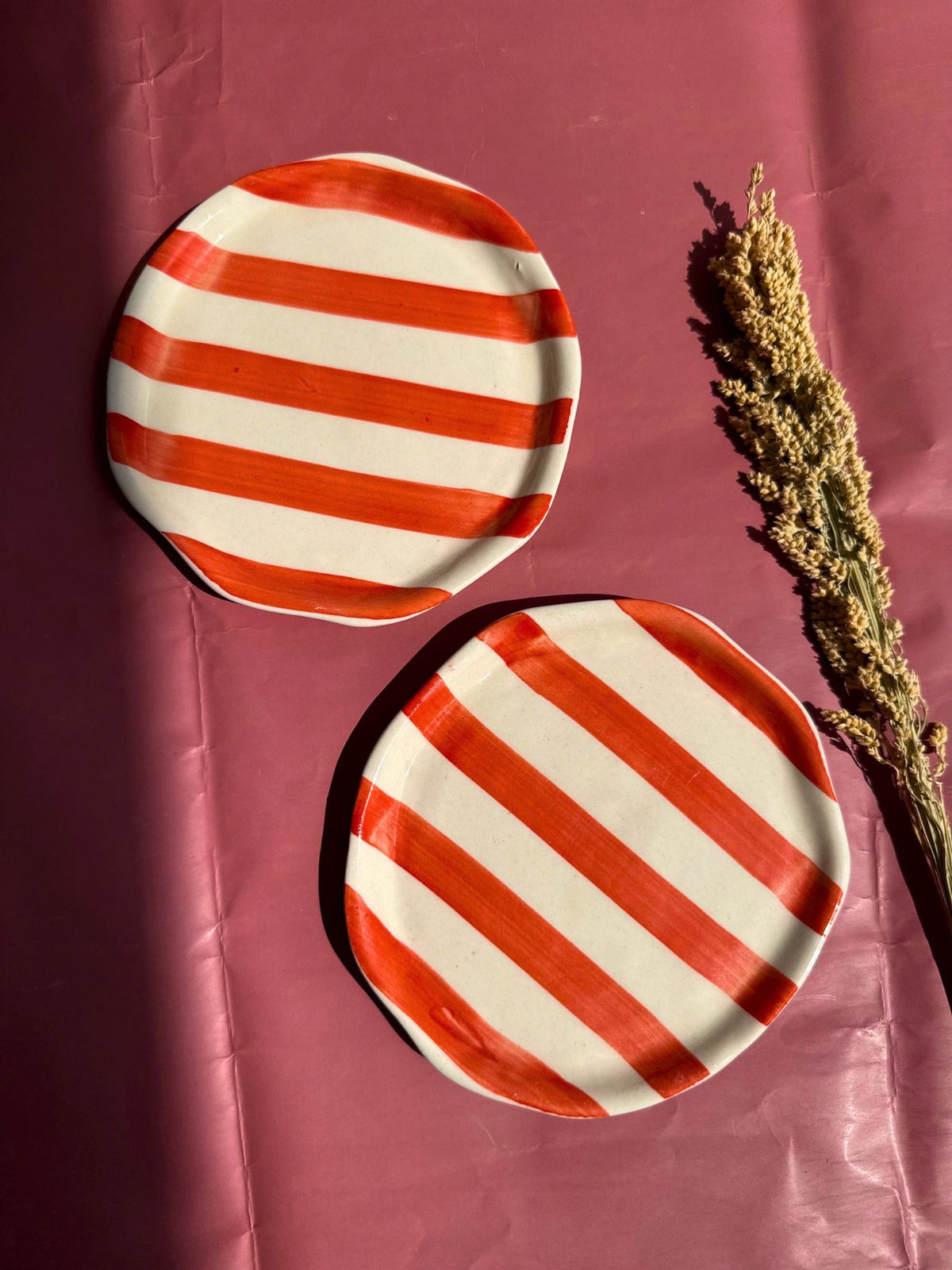 Orange Striped Dessert Plate handmade in India