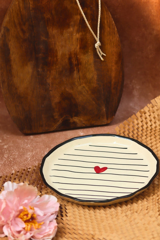 Striped Heart Snack Plate handmade in India
