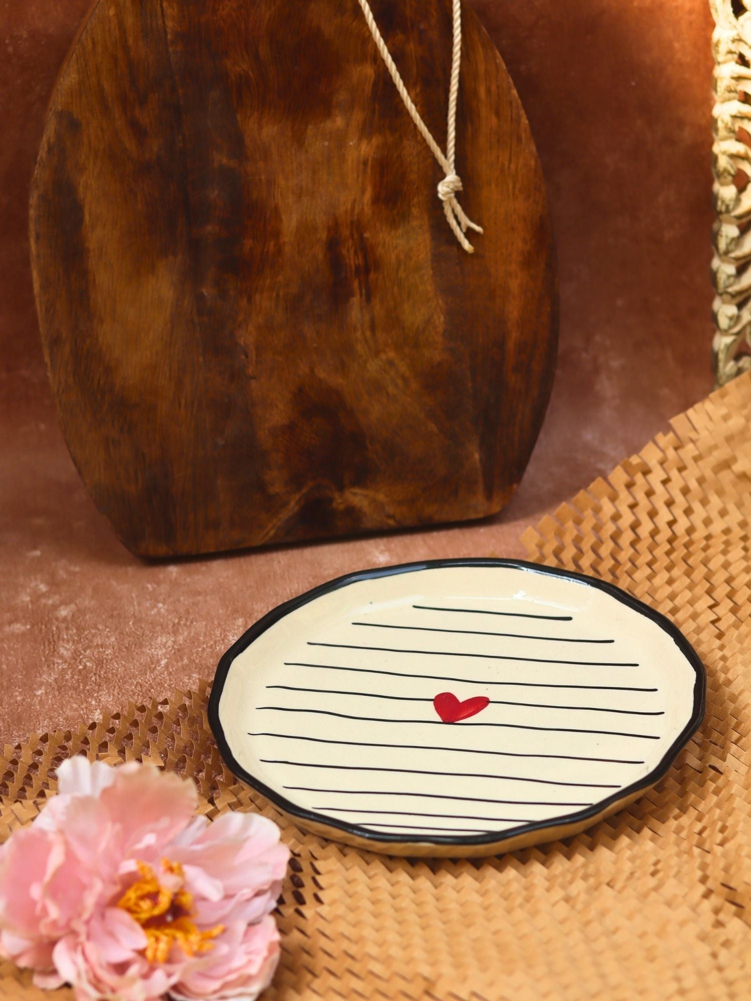 Striped Heart Snack Plate handmade in India