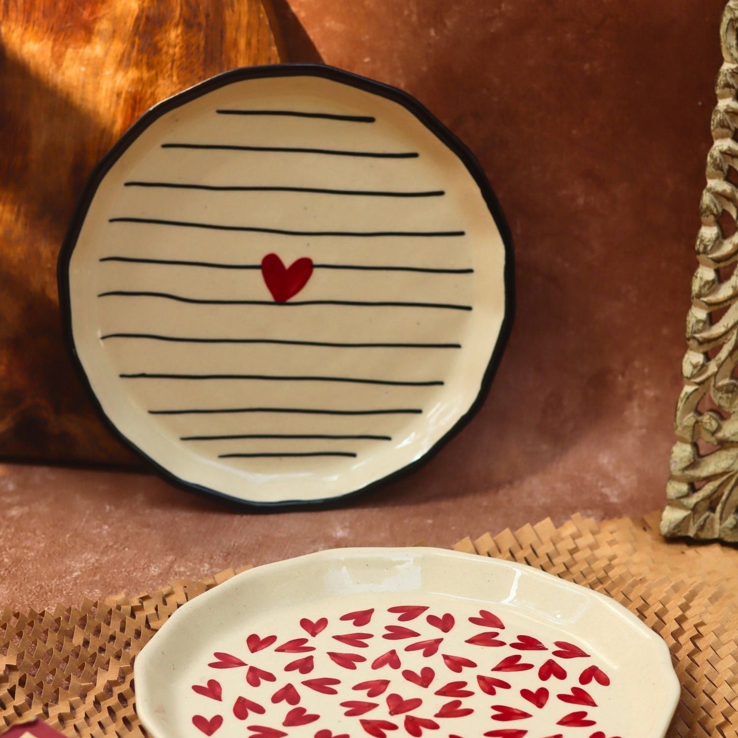 Handmade Striped Heart & All Heart Snack plate combo