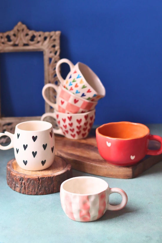 Set of 6 Heart Sip Mugs (for the price of 5) handmade in india