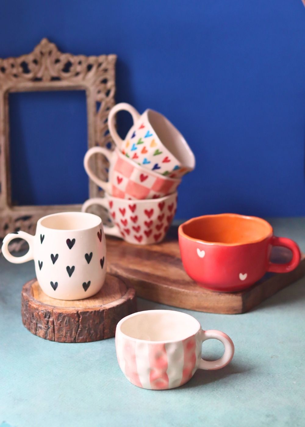 Set of 6 Heart Sip Mugs (for the price of 5) handmade in india