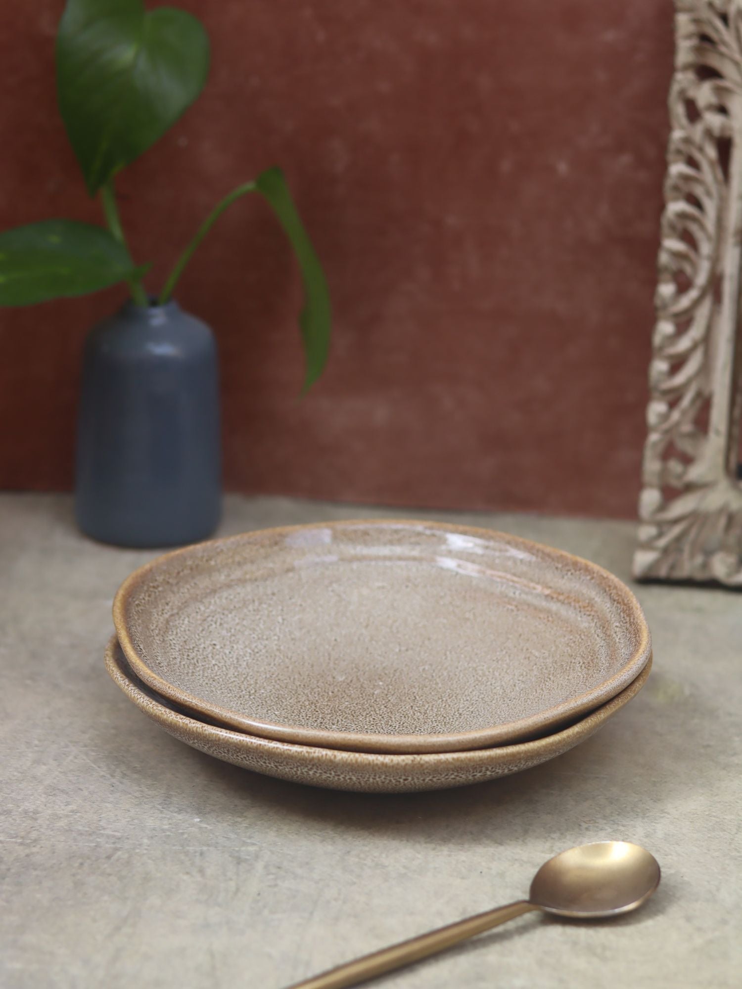 Beige Artisanal Pasta Plate handmade in India