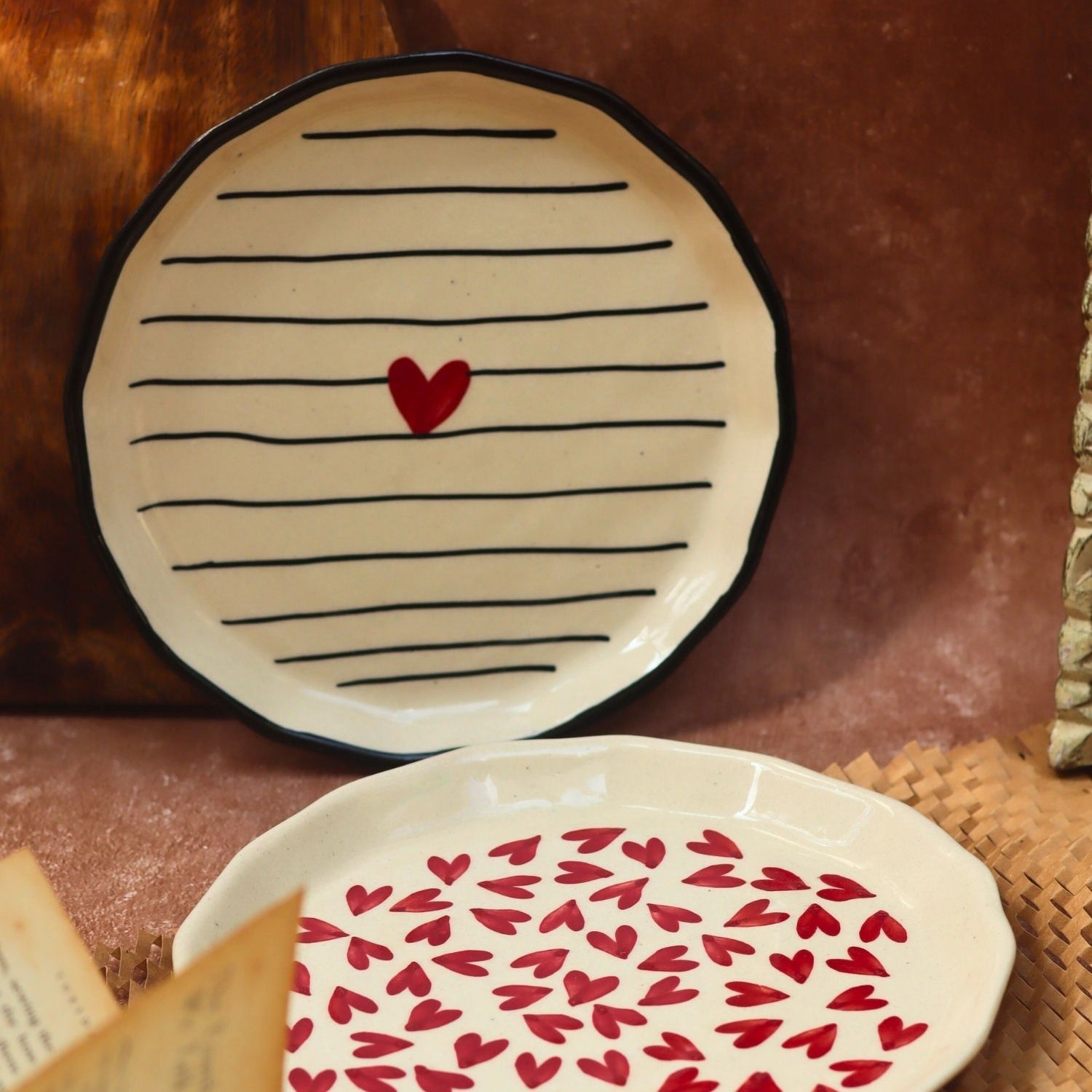 Striped Heart & All Heart Snack plate combo made by ceramic