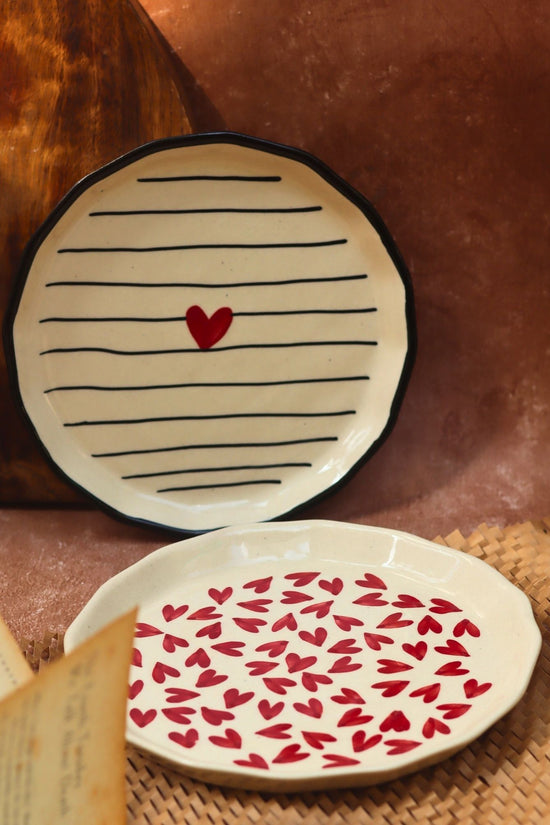 Striped Heart & All Heart Snack plate combo made by ceramic