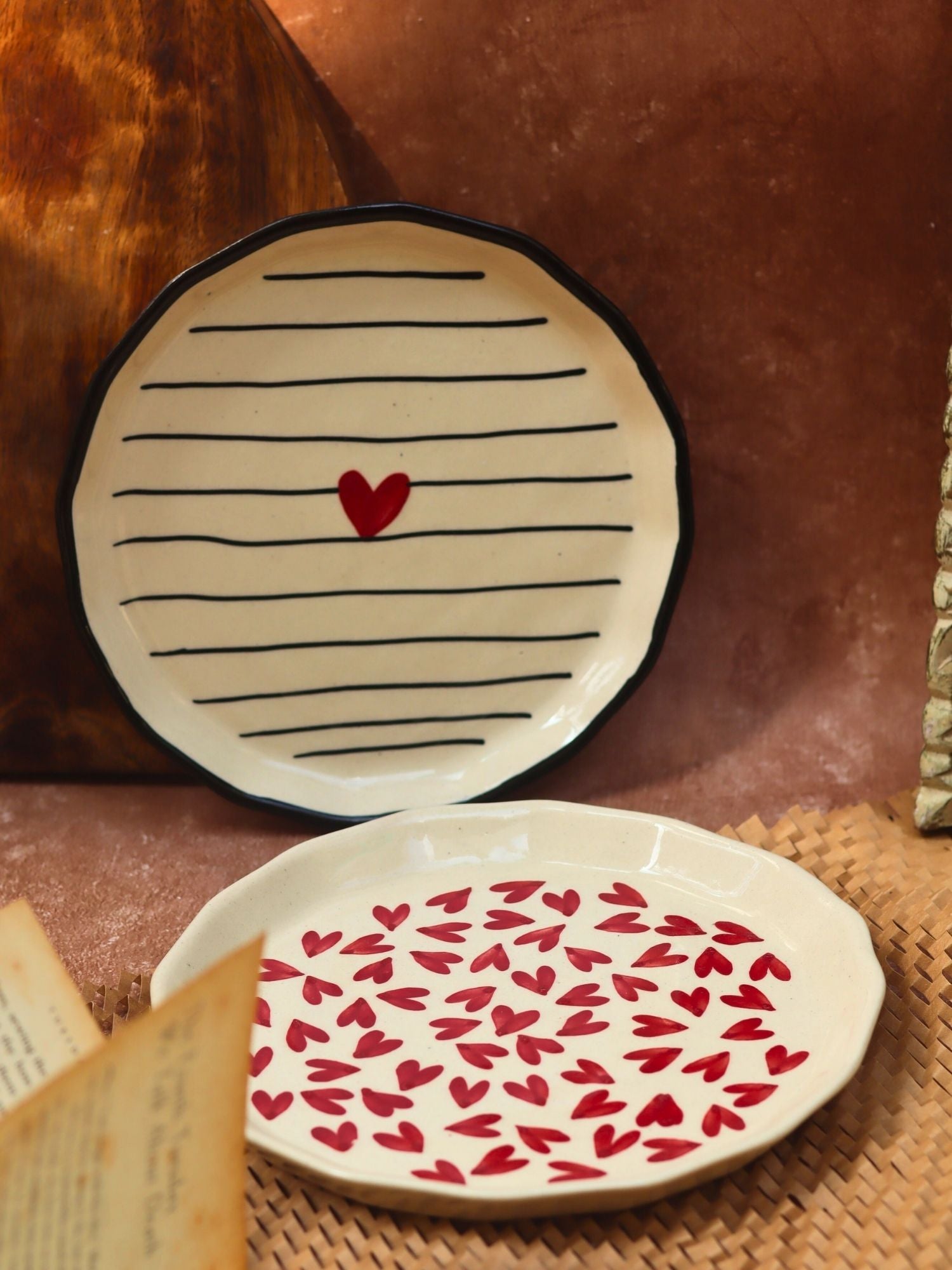Striped Heart & All Heart Snack plate combo made by ceramic