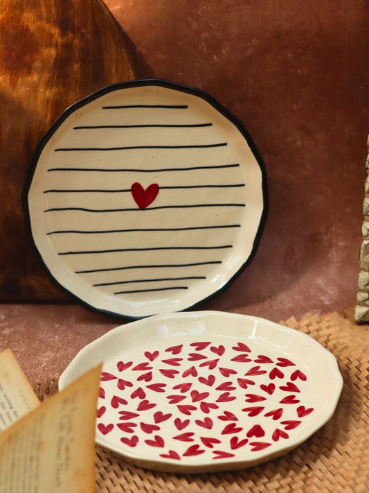 Striped Heart & All Heart Snack plate combo made by ceramic