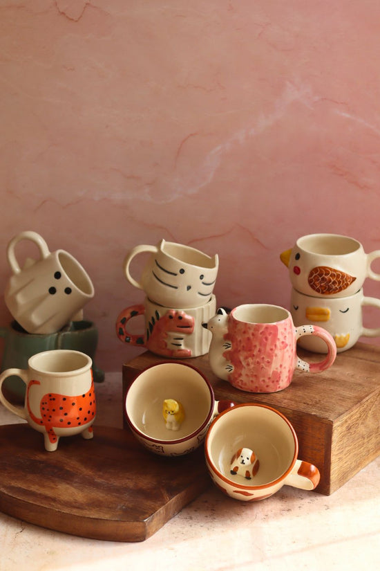 Set of 10 Mystic Animal Mugs (for the price of 7) handmade in India