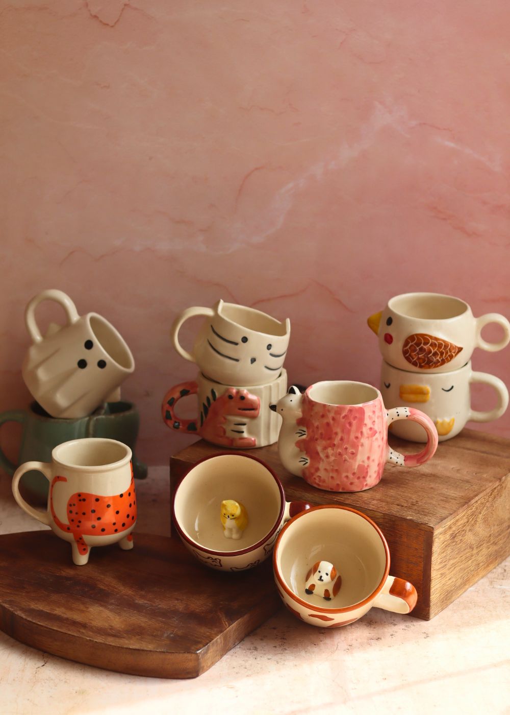 Set of 10 Mystic Animal Mugs (for the price of 7) handmade in India