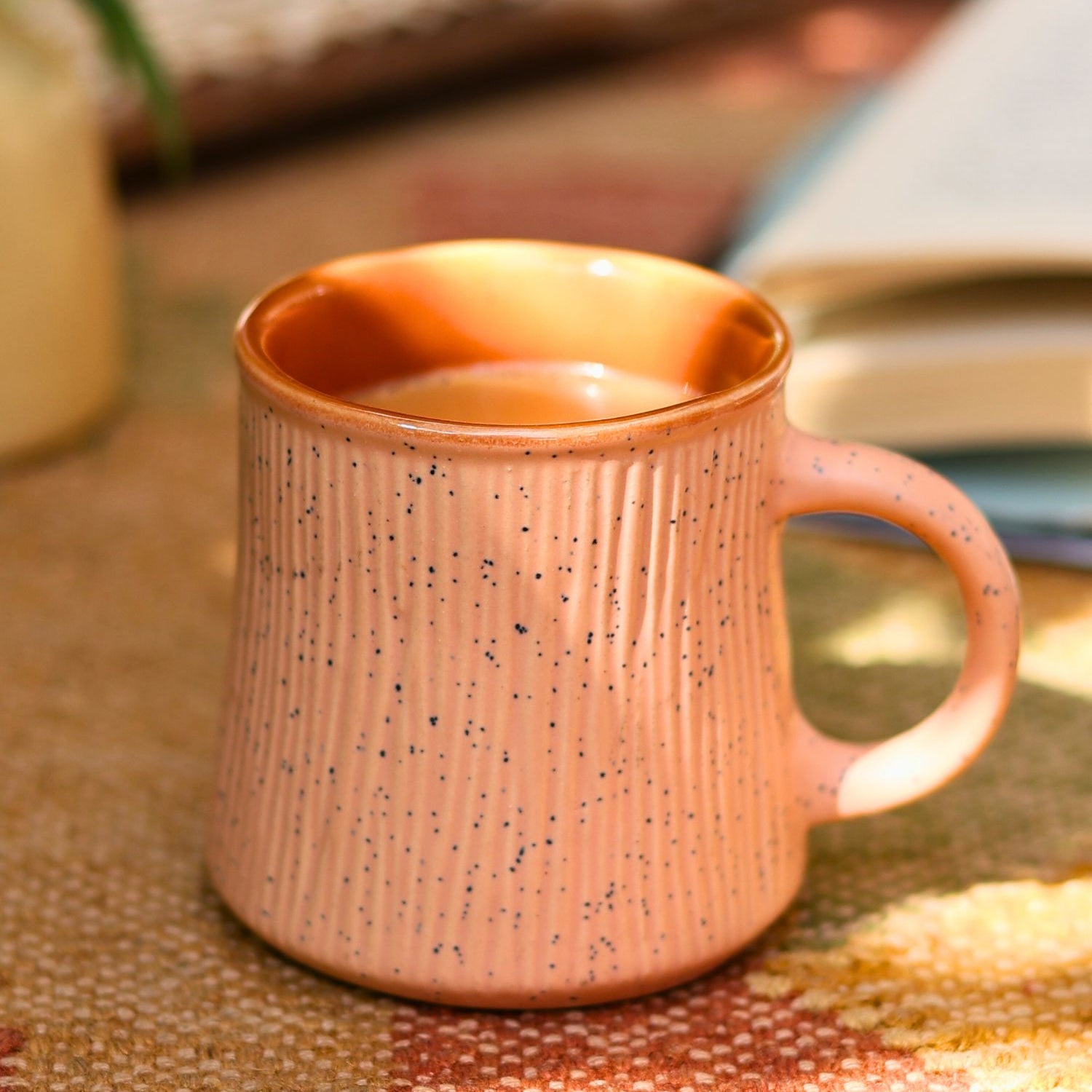 Peach etching Chai cup made by ceramic