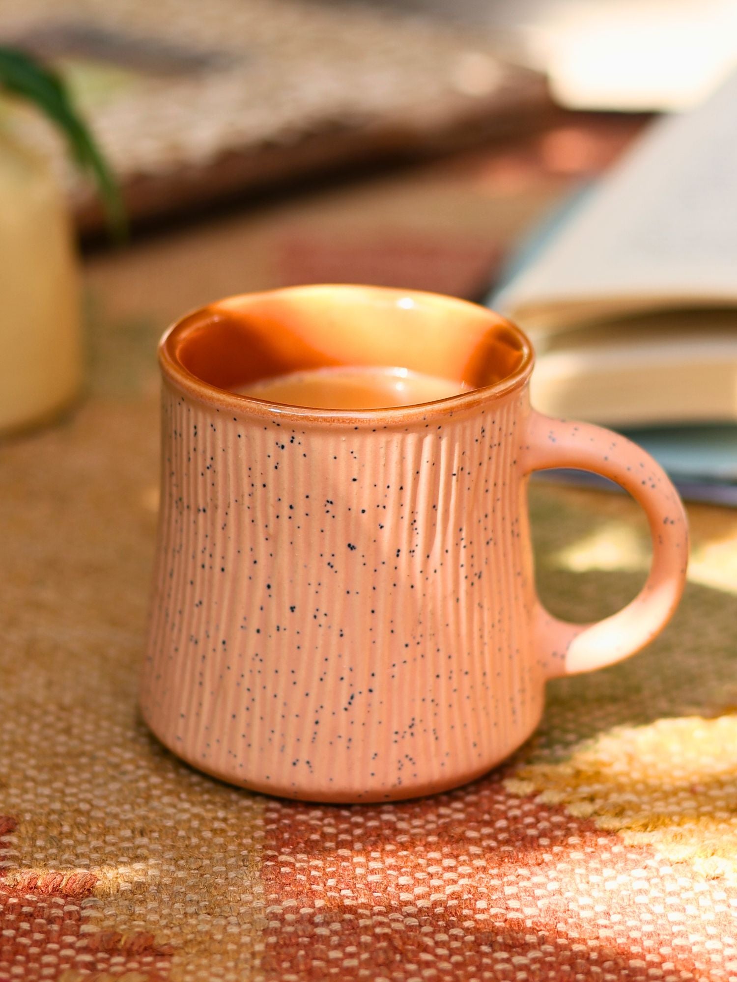 Peach etching Chai cup made by ceramic