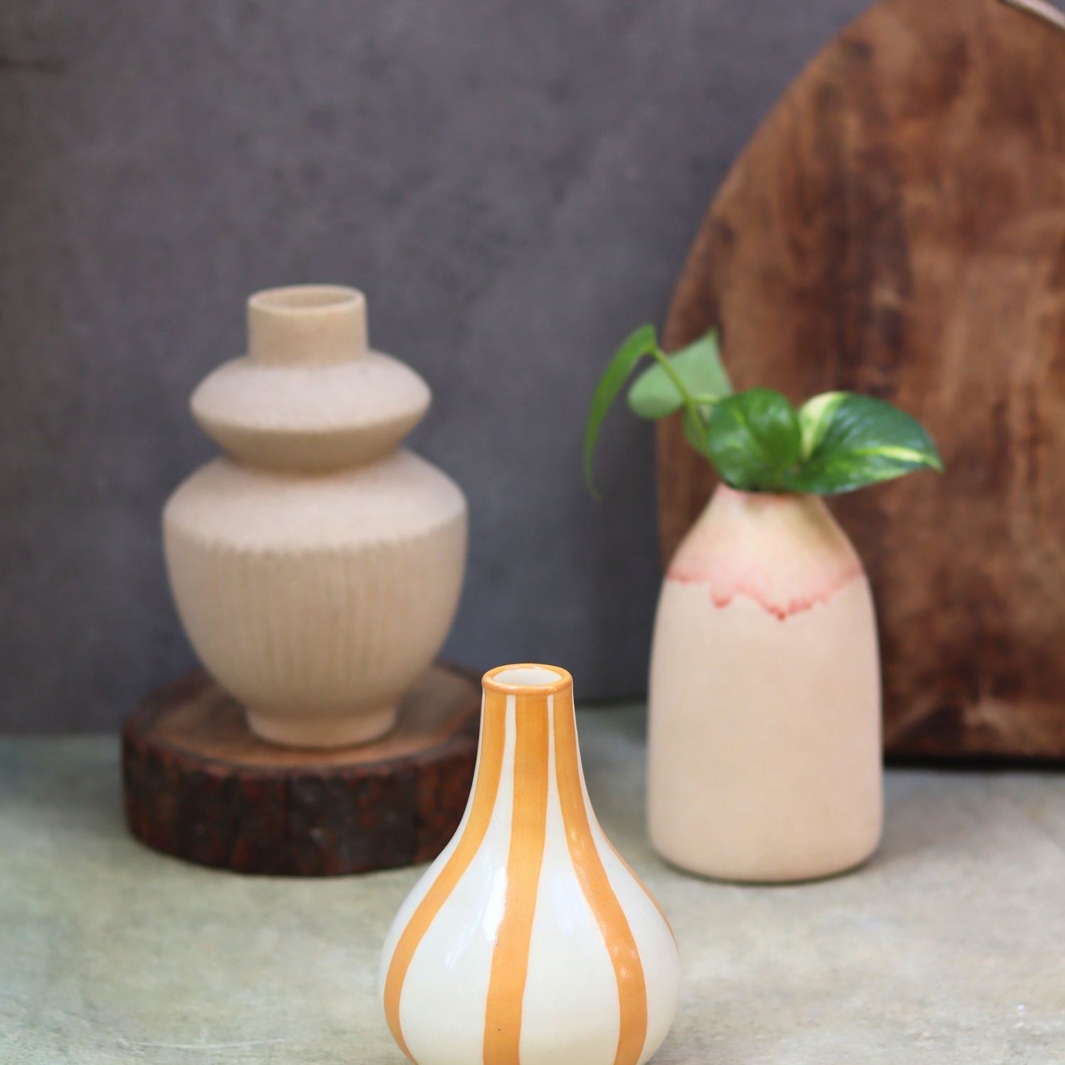 Handmade Set of 3 - Modern Ivory Vases combo