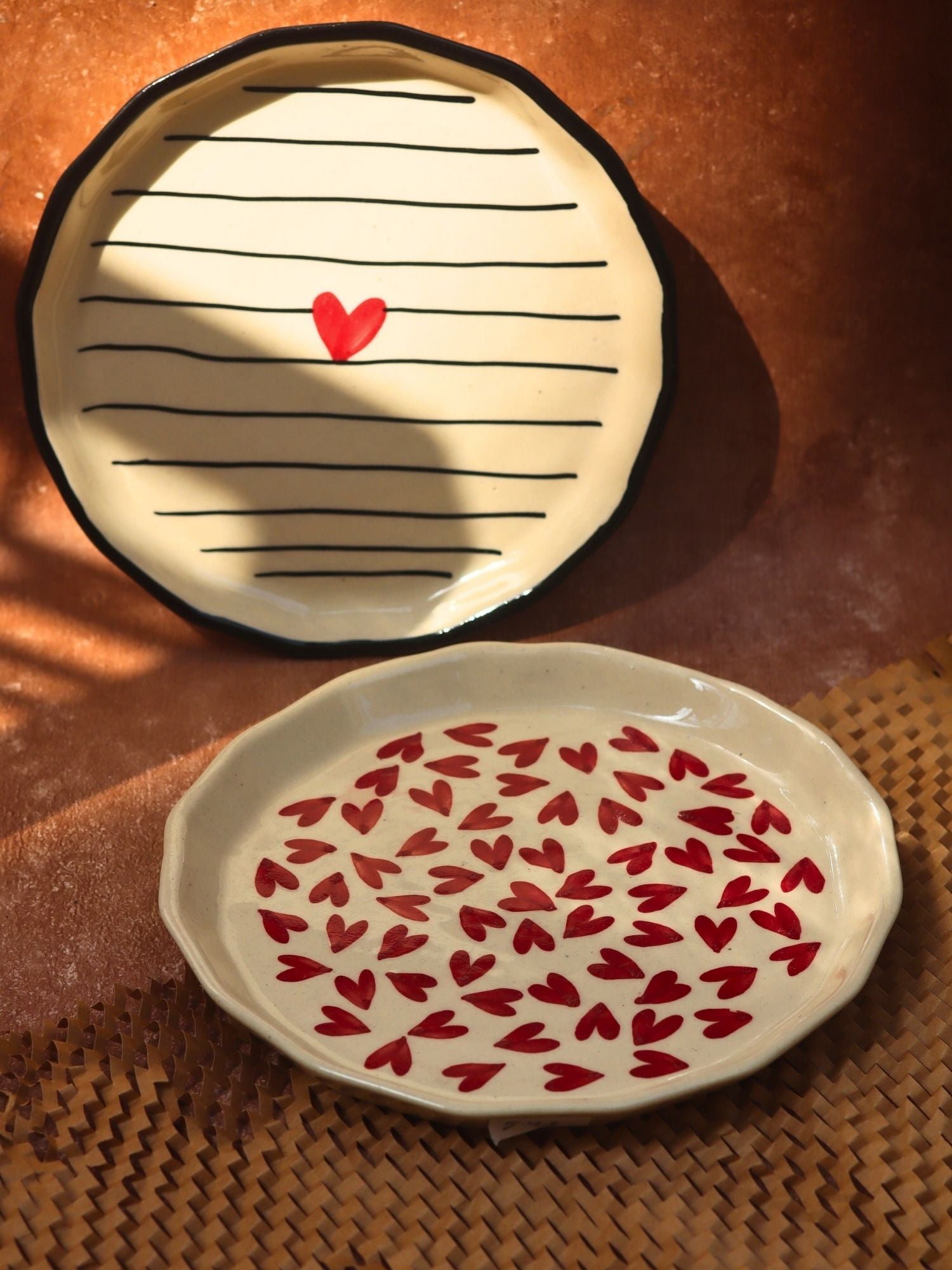 Striped Heart & All Heart Snack plate combo handmade in India