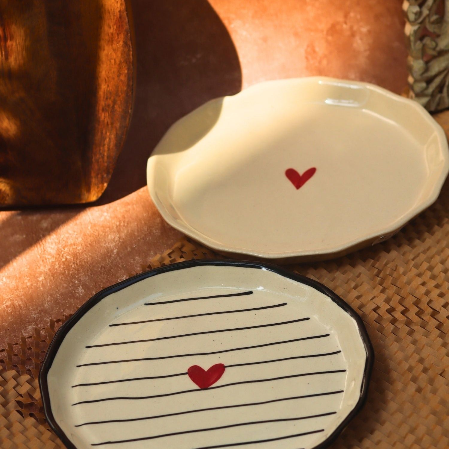 handmade Heart & Striped Heart snack plate combo
