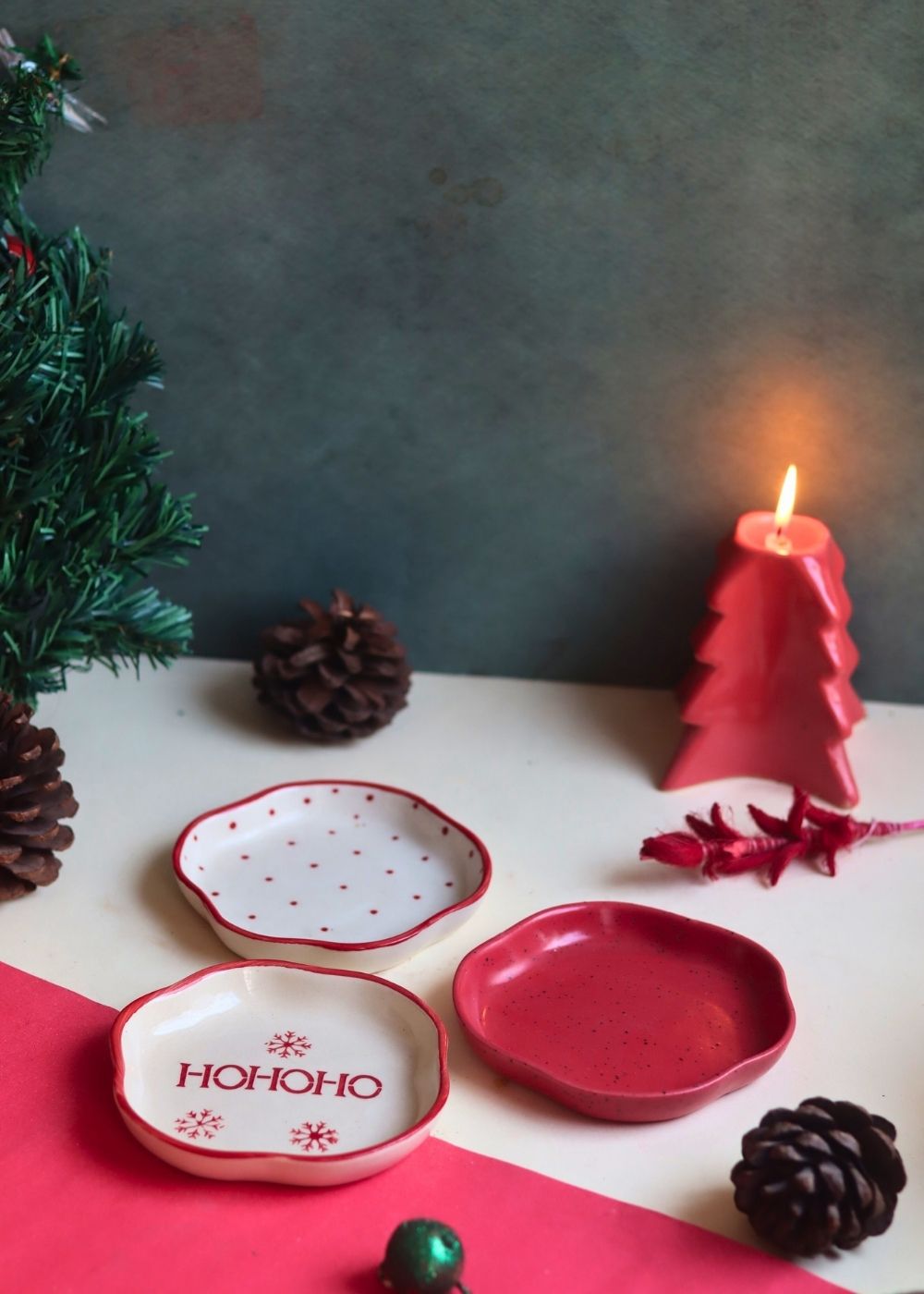 Handmade Set of 3 - Holly Jolly Dessert Plates
