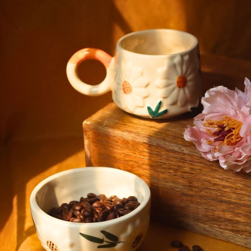 handmade Set of 2 - Daisy Bloom Mug & Bowl Set