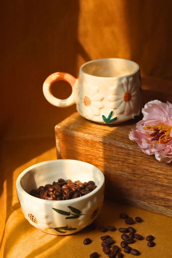 handmade Set of 2 - Daisy Bloom Mug & Bowl Set