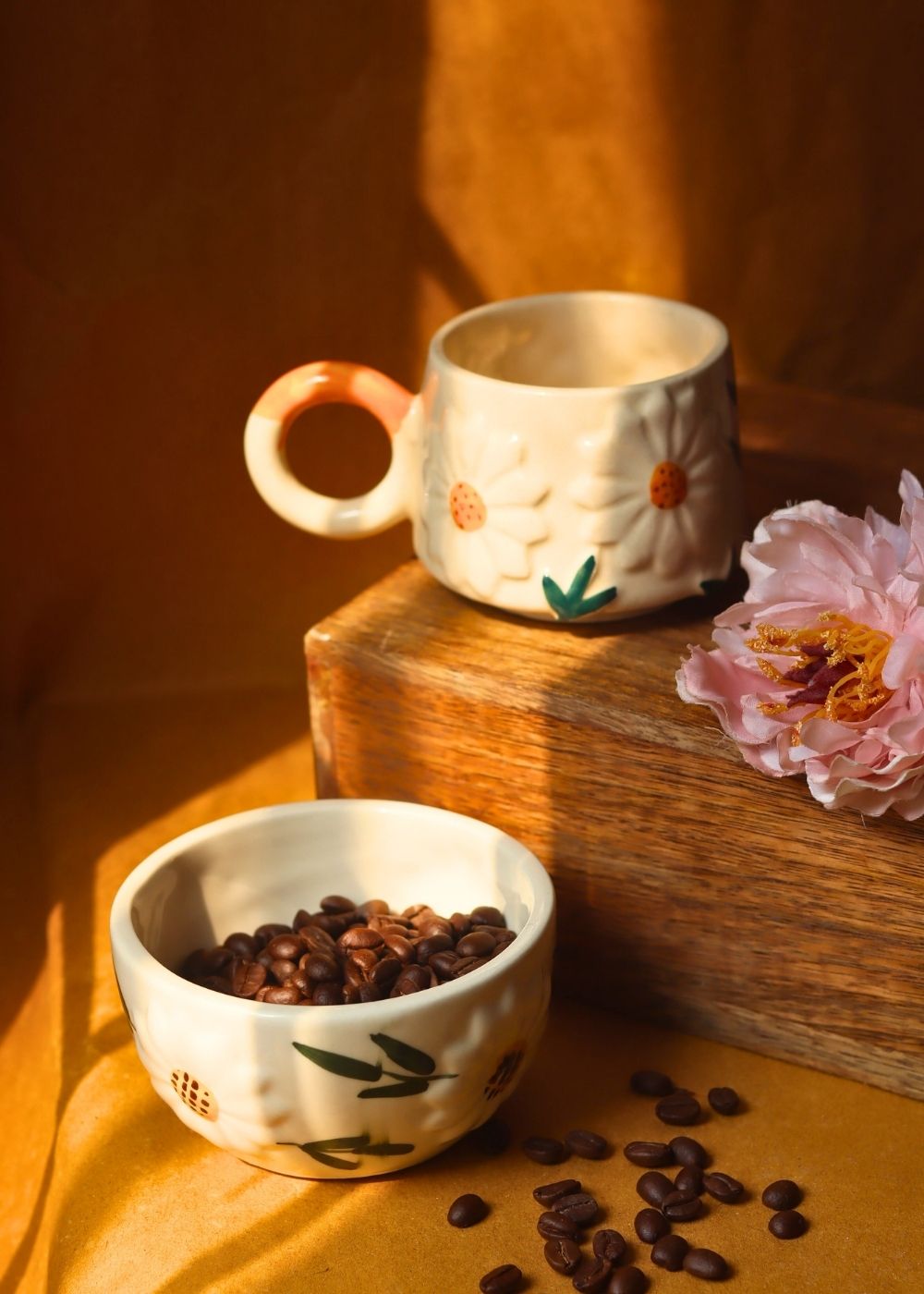 handmade Set of 2 - Daisy Bloom Mug & Bowl Set