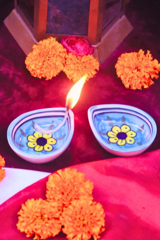 Set of 4 - Indie Floral Diya made by ceramic