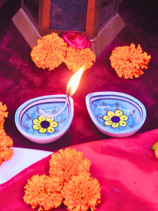 Set of 4 - Indie Floral Diya made by ceramic