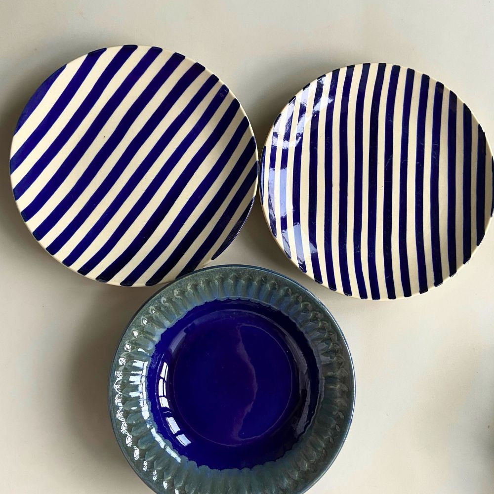 Set of 3 - Blue Plates made by ceramic