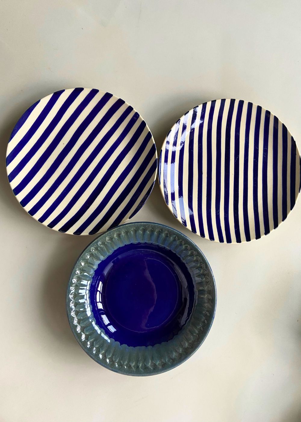 Set of 3 - Blue Plates made by ceramic