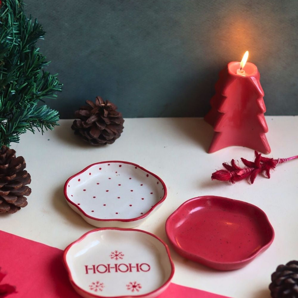 Set of 3 - Holly Jolly Dessert Plates made by ceramic