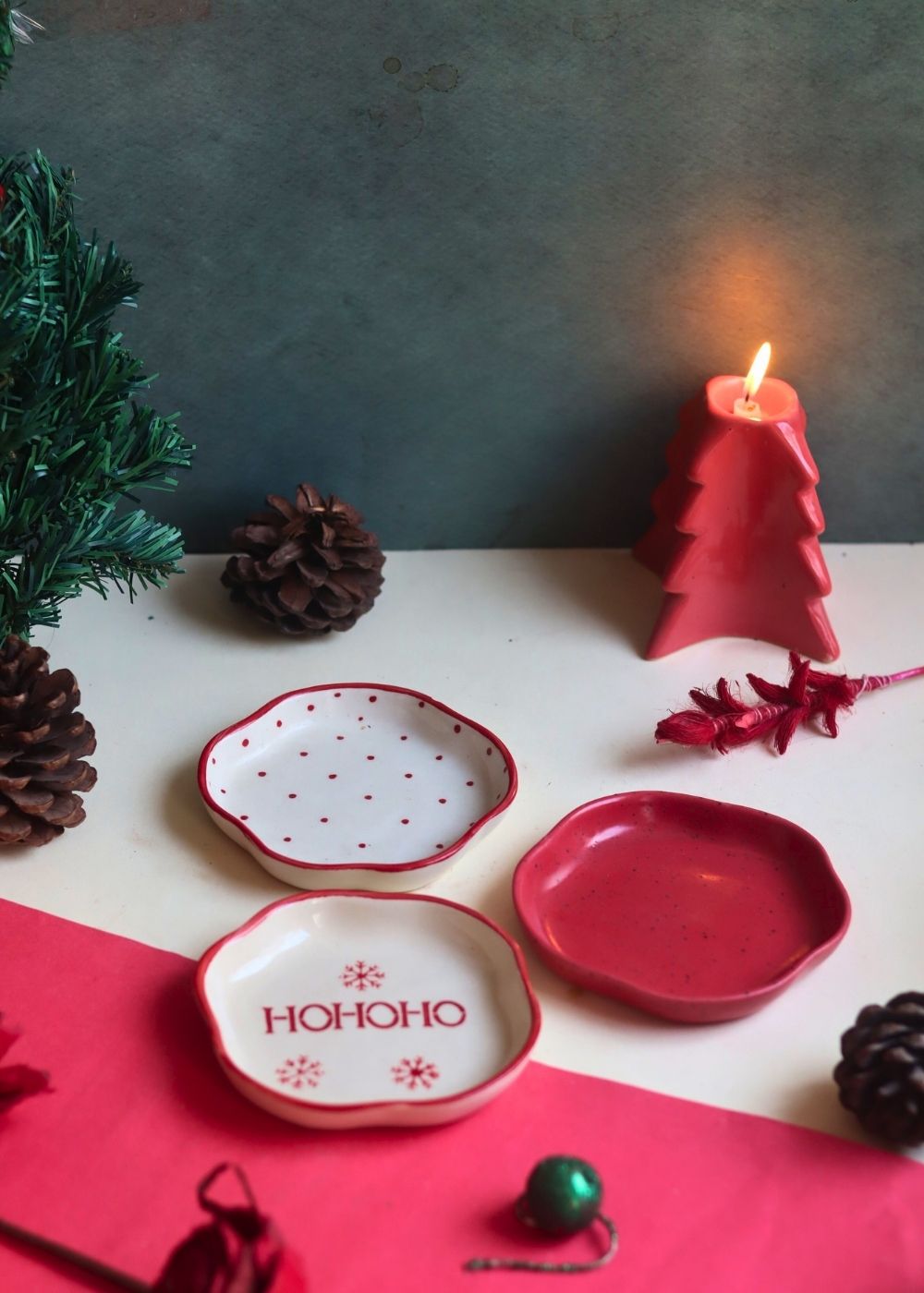 Set of 3 - Holly Jolly Dessert Plates made by ceramic