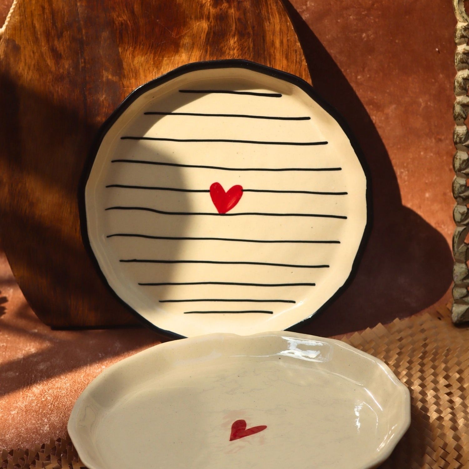 Heart & Striped Heart snack plate combo made by ceramic