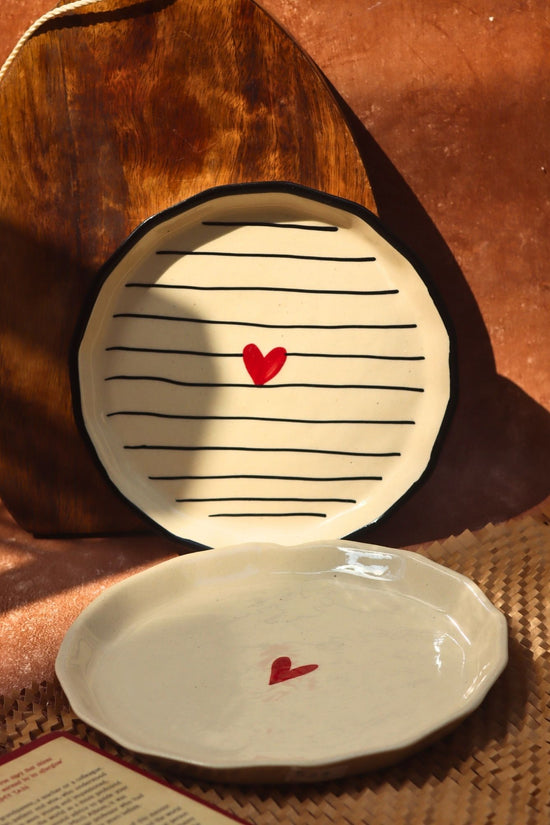 Heart & Striped Heart snack plate combo made by ceramic