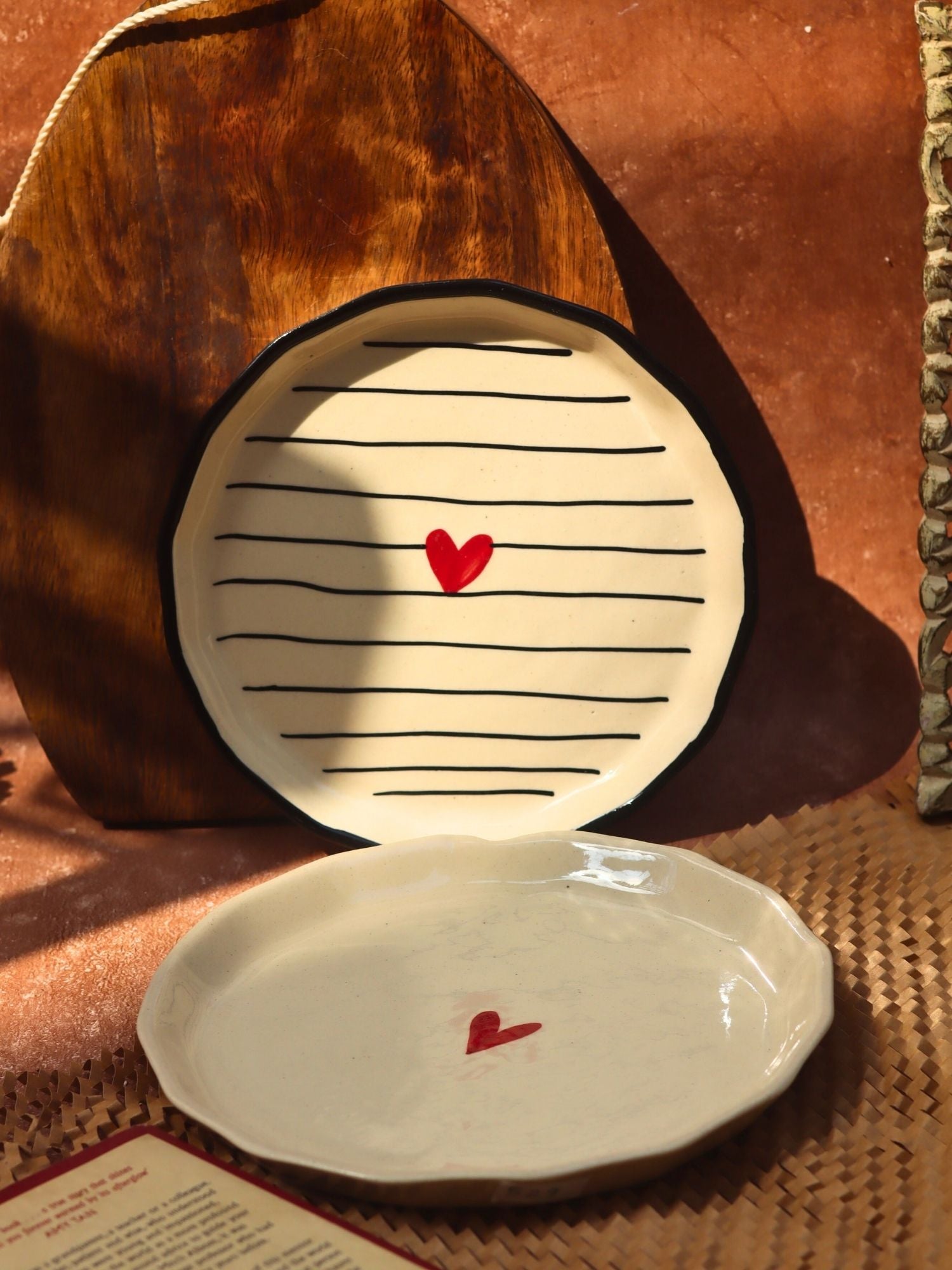 Heart & Striped Heart snack plate combo made by ceramic